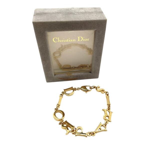 Christian Dior PARIS Alphabet English Letters Logo Gold Bracelet With Box - Picture 8 of 11